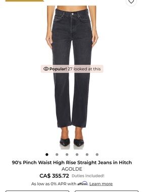AGOLDE 90's Pinch Waist High Rise Straight Jeans in Hitch Black